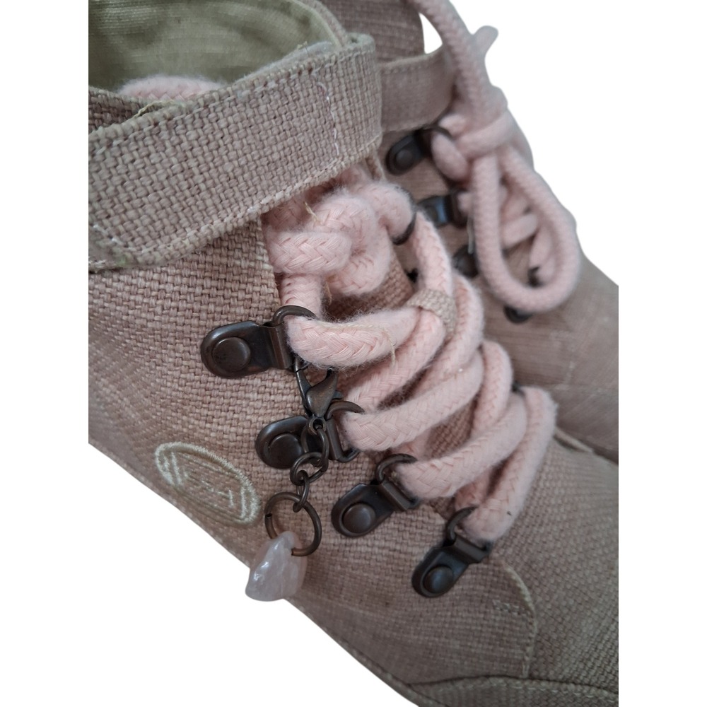 GAIA ESQ Eco Pink Hikers Canvas Adventure Boots Womens 7M Cork Chunky Platform - Picture 11 of 16